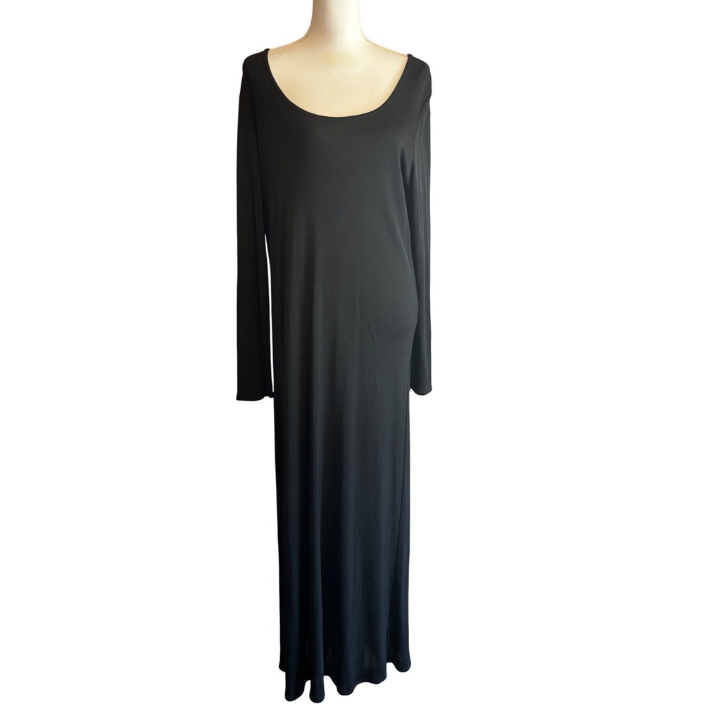 Eileen Fisher Black knit Maxi Dress L Minimalist Classic Layering Travel Artsy